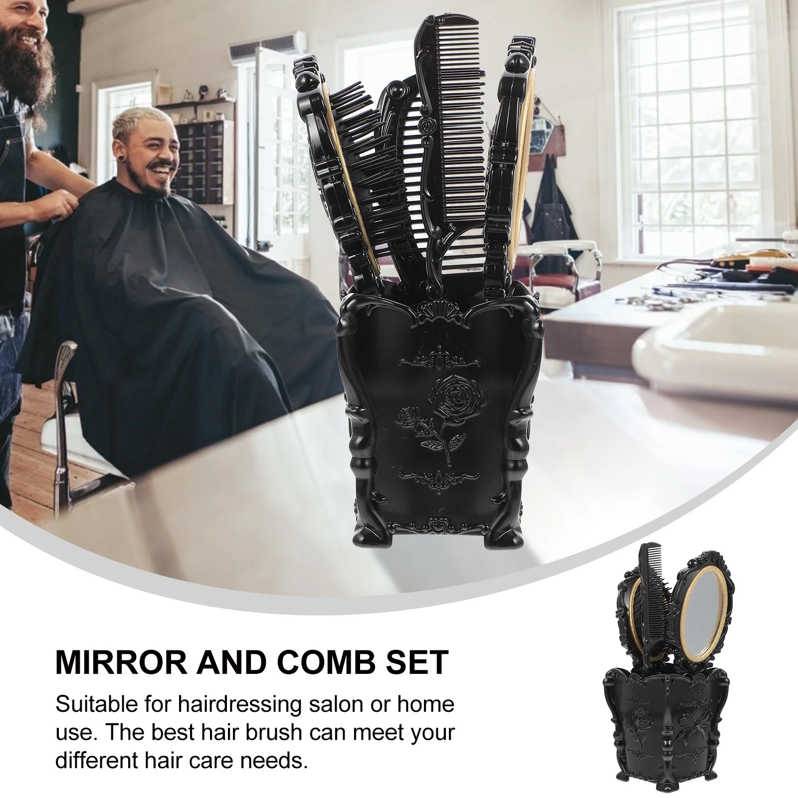

1Set Anti-Static Comb Set Plastic Mirror and Airbag Comb for Scalp Massage Ergonomic Handle Hair Brush Combs Portable Salon
