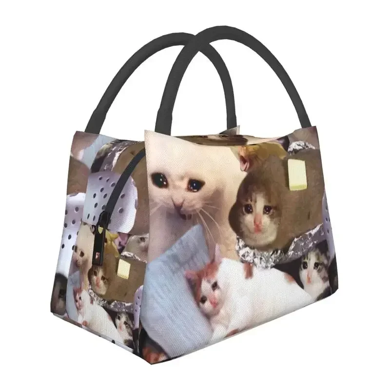 

Crying Cat Memes Insulated Lunch Bag for Women Leakproof Animal Cooler Thermal Lunch Tote Office Picnic Travel