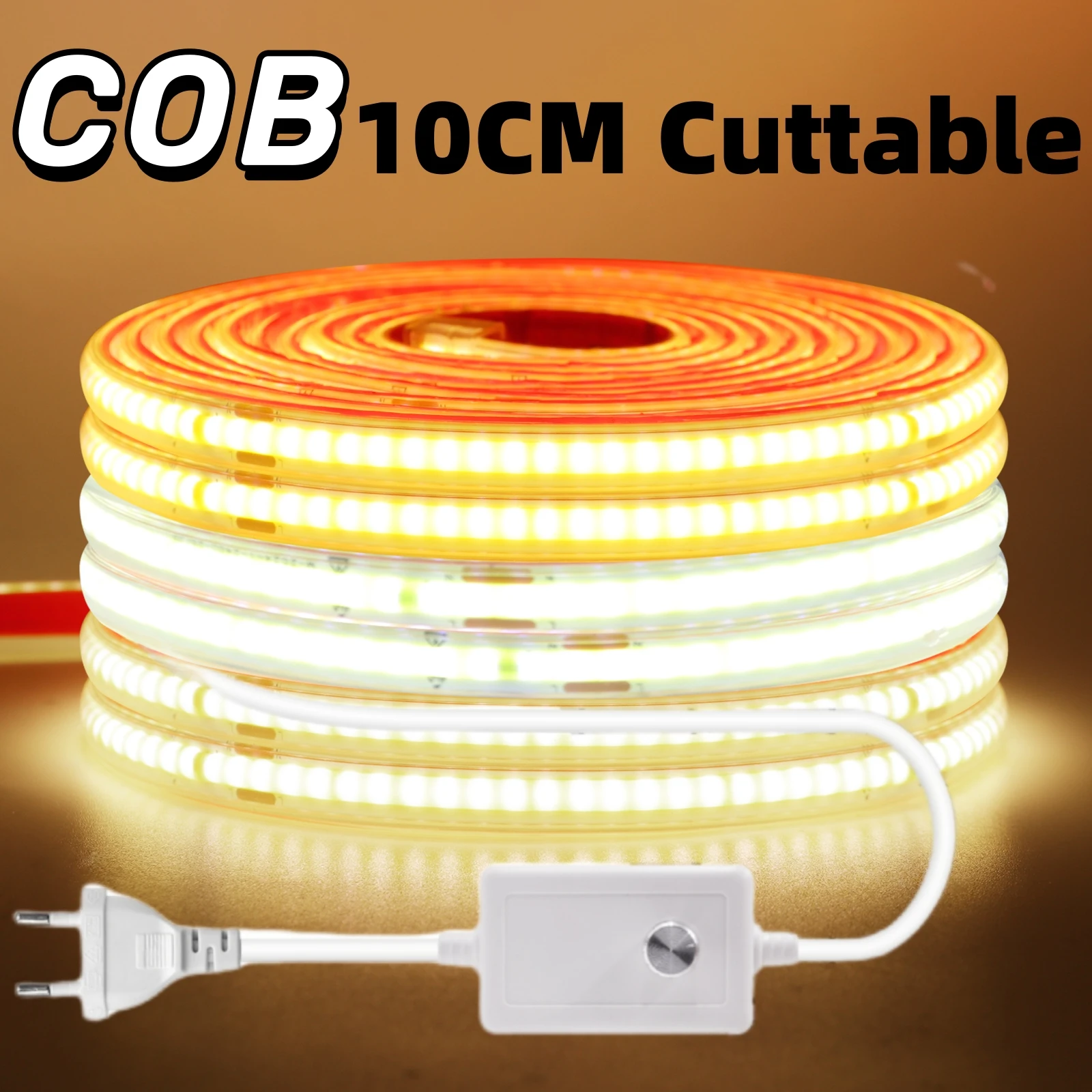 220V COB LED Strip Smart IC Lights IP65 Waterproof Tape Adhesive 10CM Cuttable Flexible Cabinet Wardrobe Home Lighting 10M 20M