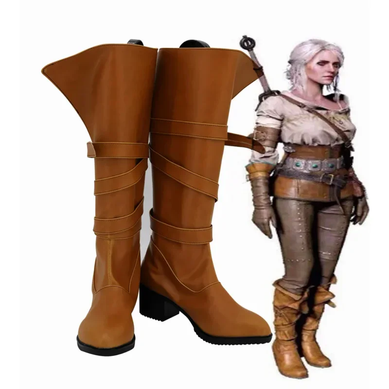 Cirilla Fiona Elen Riannon Ciri Cosplay Boots Brown Shoes Custom Made Any Size For Women Girls