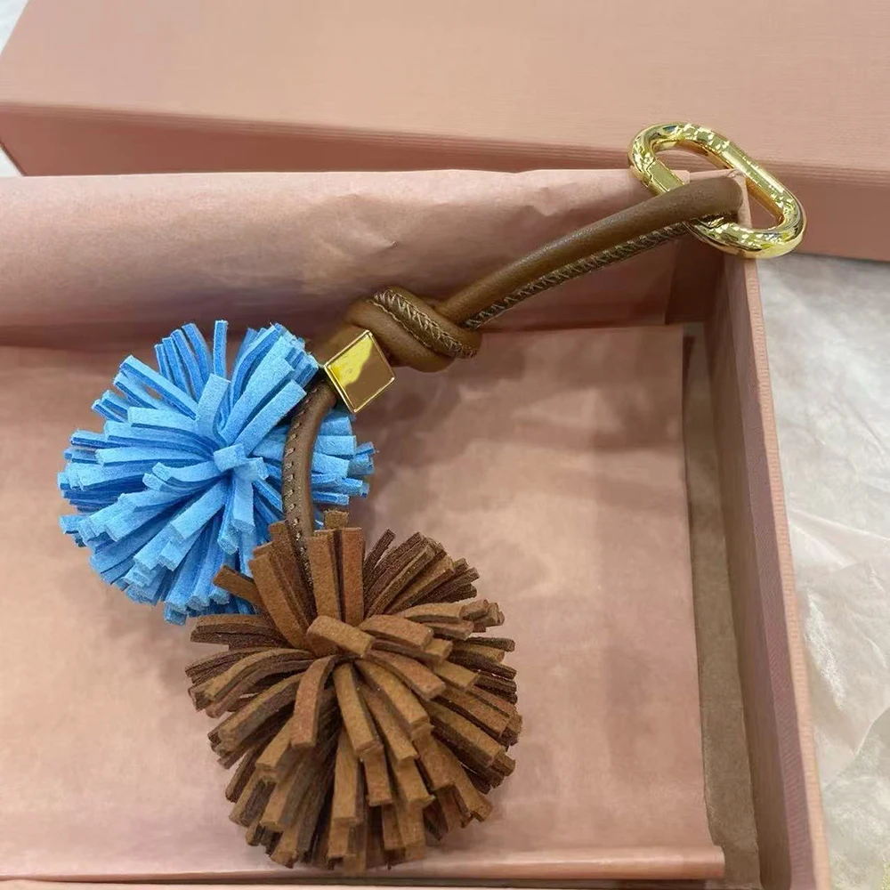 

Flower Ball Leather Pendant Cowhide Rope Bags Luxury Design Charm Keychain Car Pendant For Woman Bag Accessories Handbag