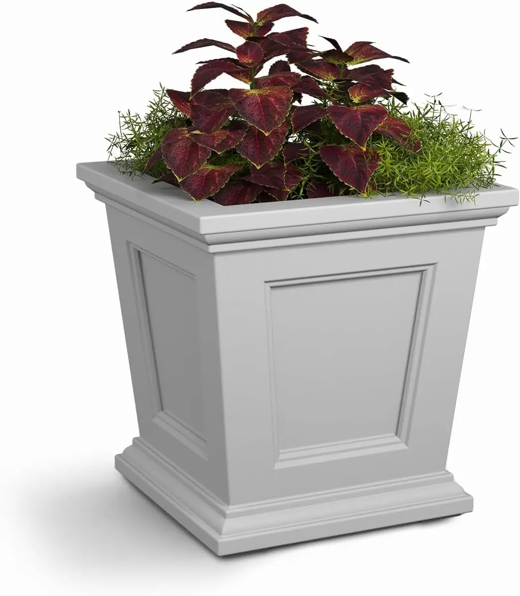 

16-Inch Square Self-Watering Planter, Weather-Resistant for Outdoor Flowers on Patio or Porch