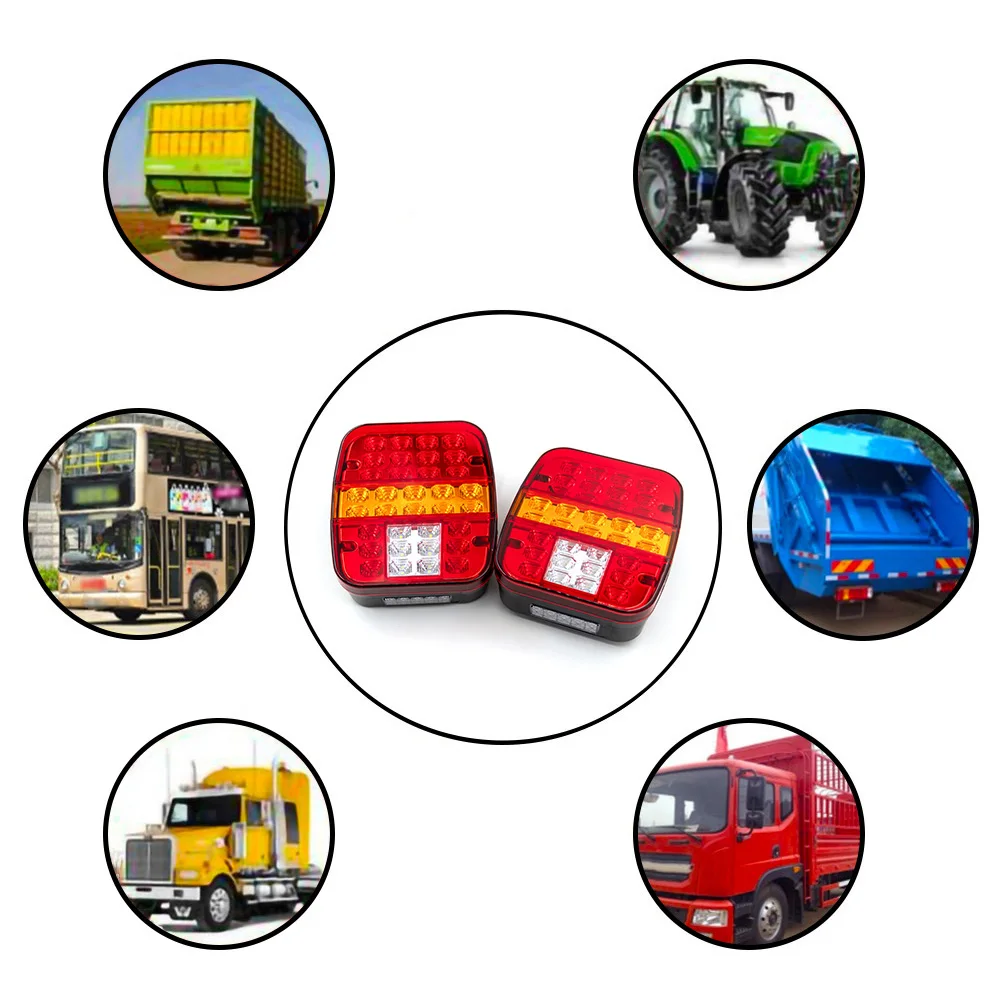 2pcs 12V 24V 39 LED Tail Light Combination Stop Turn Signal Light Trailer Tail License Plate Lamp Truck Rear Lamp Waterproof