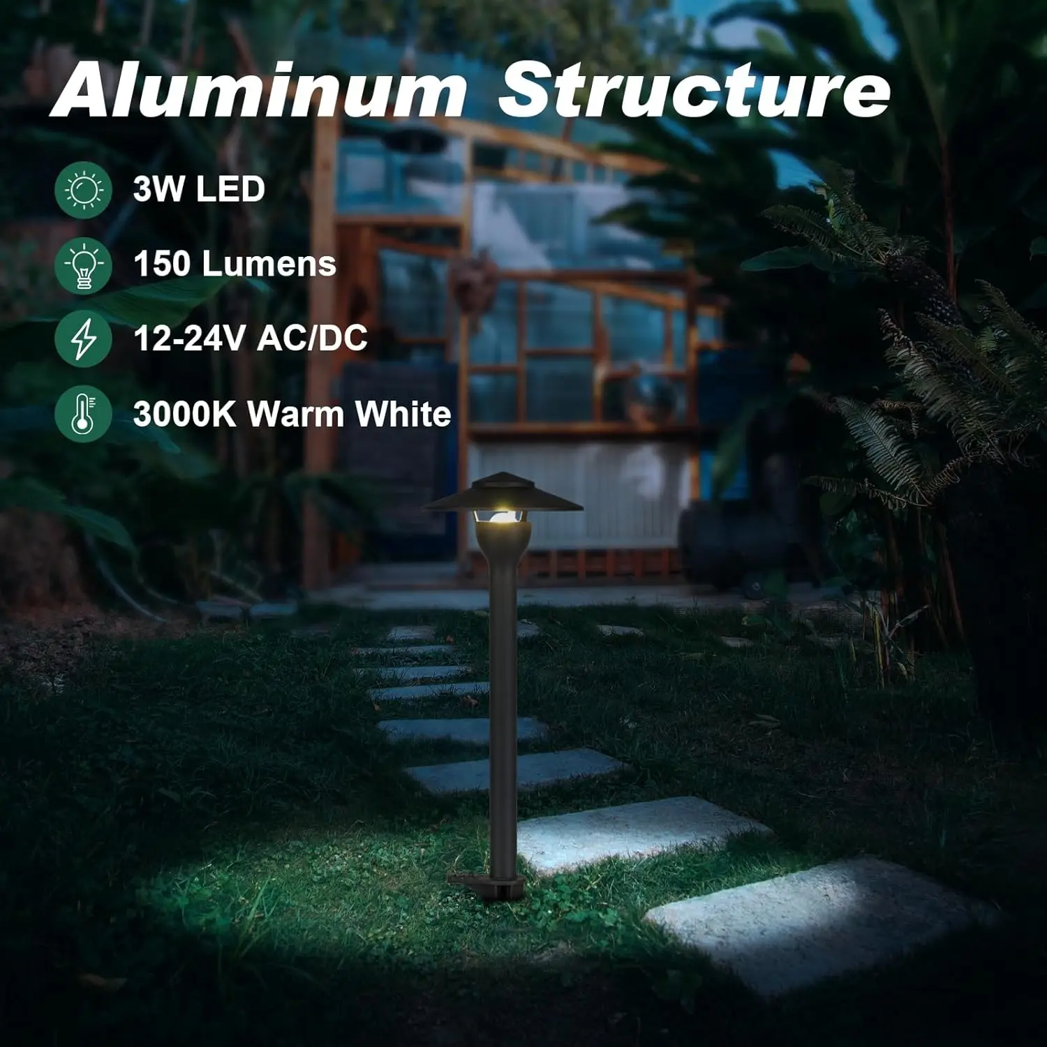 Pathway Lights LED Landscape Lights, 4.5W 12V AC/DC, 3000K Warm White, Cast-Aluminum, IP65 Waterproof, ETL Listed, for Yard, Wal