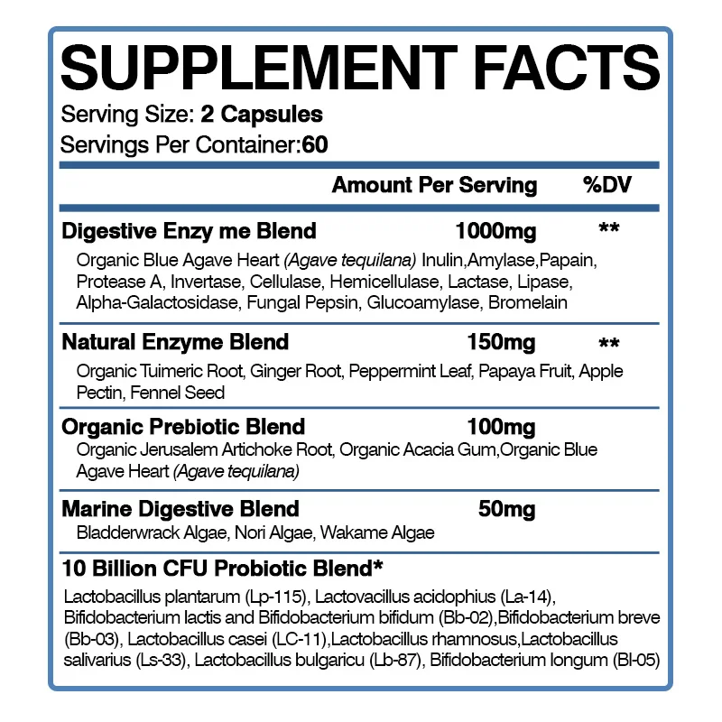 Digestive Enzymes Capsules - Nutrient Absorption, Reduce Discomfort, Promotes Digestion and Gut Health, Intestinal Function