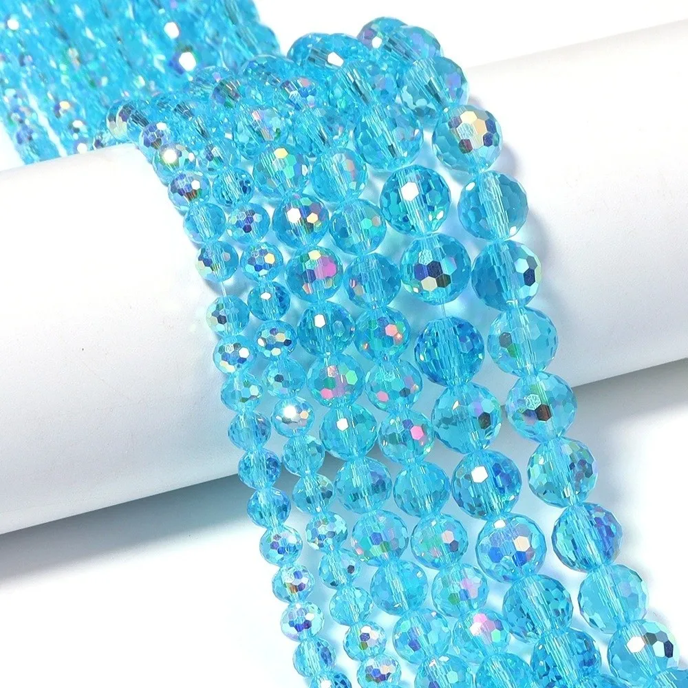 6/8/10mm Sizes Faceted Glass Beads Pink Blue Plating Clear Crystal Earth Beads 96-faceted Faceted Cut Style Loose Spacer Beads