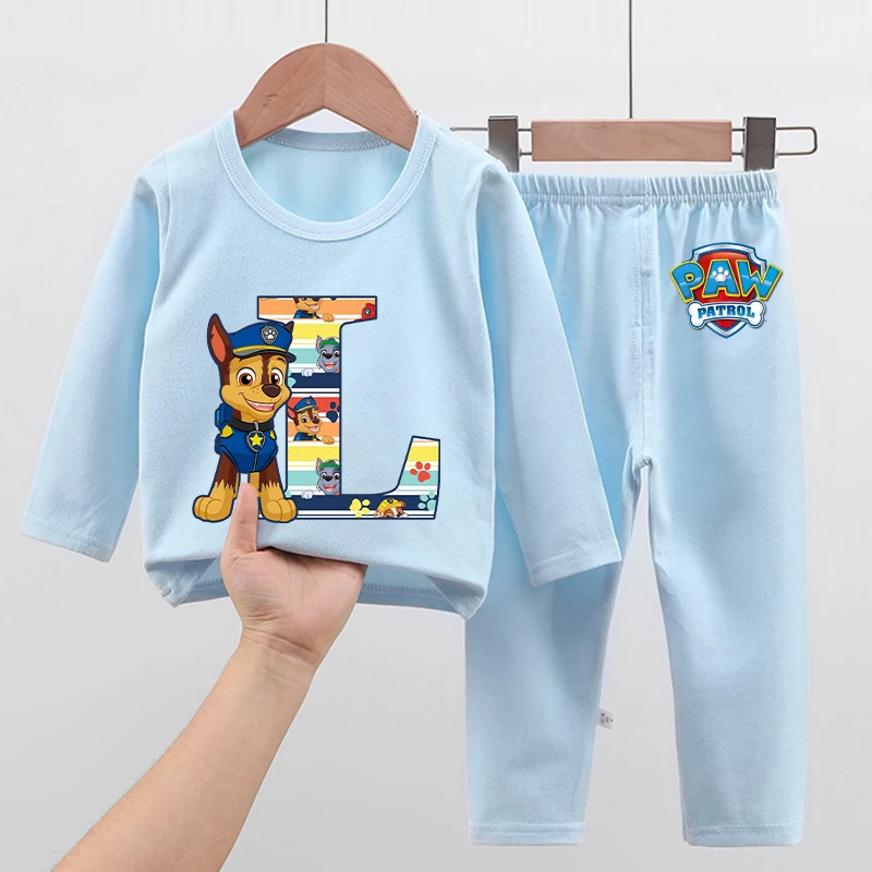 New Paw Patrol Pajamas for Children Cartoon Letter A-Z Printed Pyjamas Boys Winter Warm Loungewear Autumn Children's Clothing