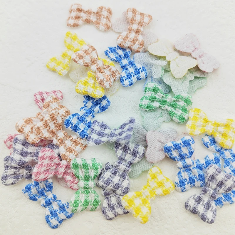 100 Stück Gingham-Schleifen-Applikations-Patches, 2 x 1,2 cm, gepolstert, für DIY-Kleidung, Hüte, Bastelarbeiten, Nähzubehör, Haarspangen, Schleifendekoration – Detail 9