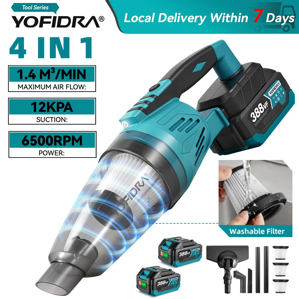 YOFIDRA 4IN1 aspirateur électrique 12Kpa 1500W aspirateur sans fil maison voiture jardin nettoyage outils électriques pour Makita batterie broche