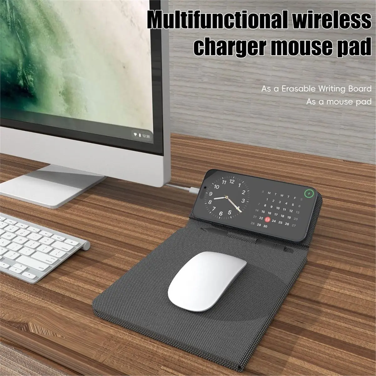 Foldable Wireless Charging Mouse Pad with 8ich LCD Writing Pad 15W Fast Charging for Watch