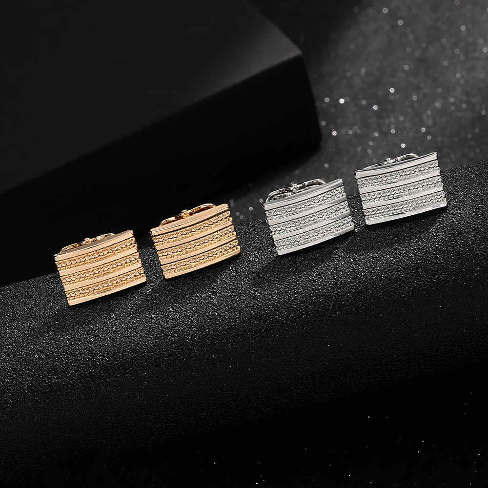 Punk Curved Square Shaped Iceed Mens Cufflinks Golden Black Silver Tones Geometry Sleeve Button Whale Back Closure