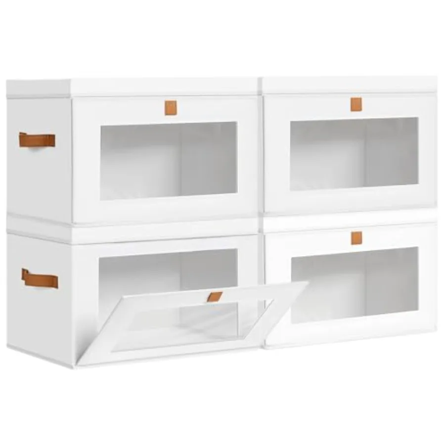 

Storage Bins with Lids - 4 Pack Large Fabric Closet Organizer with Window and Handles, Collapsible Decorative Storage Boxes for
