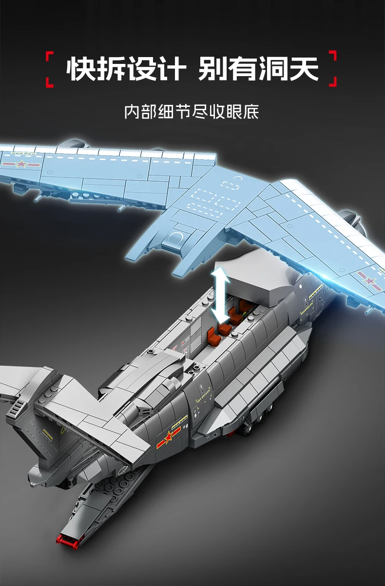Y-20 ‌   Grand avion de transport ‌   Blocs de construction à Assemblage de Jet basé sur un transporteur, série militaire, modèle d'avion, briques, jouets pour garçons, cadeaux