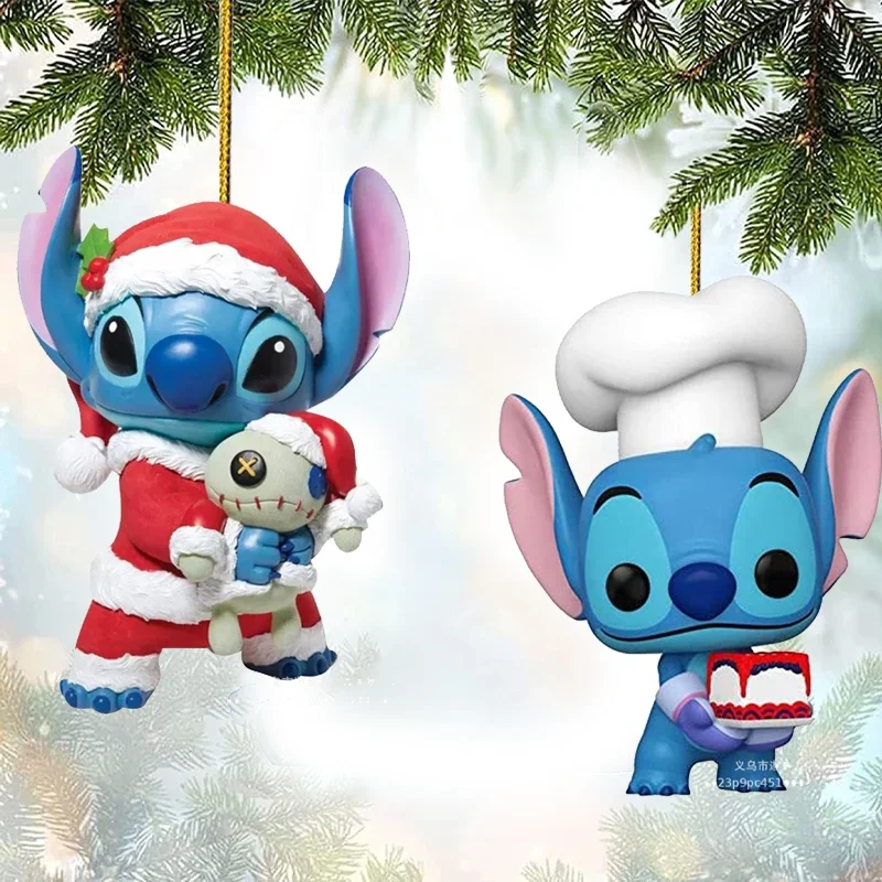 Nowe ozdoby świąteczne Disney Stitch Anime Cartoon akrylowy samolot dekoracje na choinkę wisiorki Home Decor dzieci słodkie prezenty