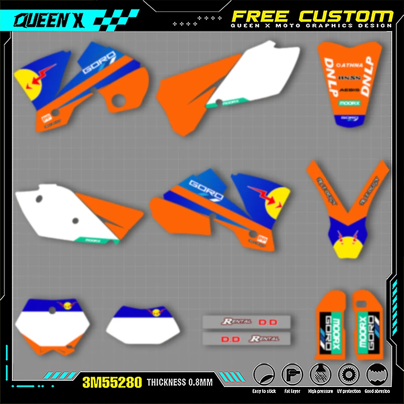 

QUEEN X MOTO Motorcycle Graphics MX Stickers For KTM SX SXF 2003 2004 EXC XCW 2004 Motorcross Accessories 003
