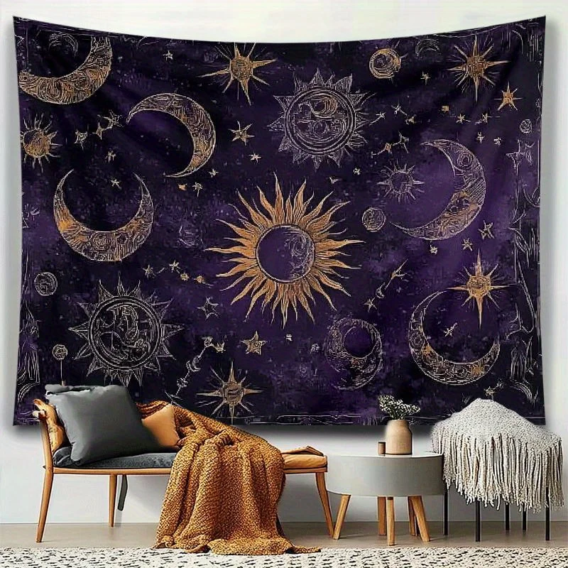 VIKAMA خمر السماء المرصعة بالنجوم نسيج الشمس القمر والنجمة نمط غرفة المعيشة أريكة خلفية الجدار الشنق البوهيمي نمط غرفة ديكور #4