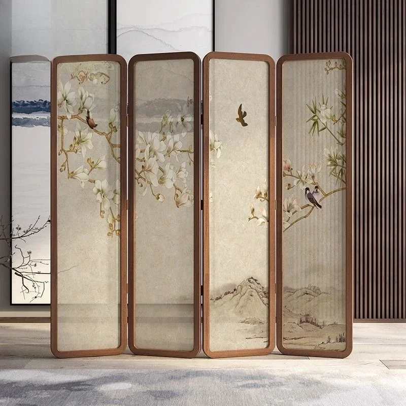 Screen folding mobile partition living room simple modern Chinese hotel shade home bedroom tea room solid wood