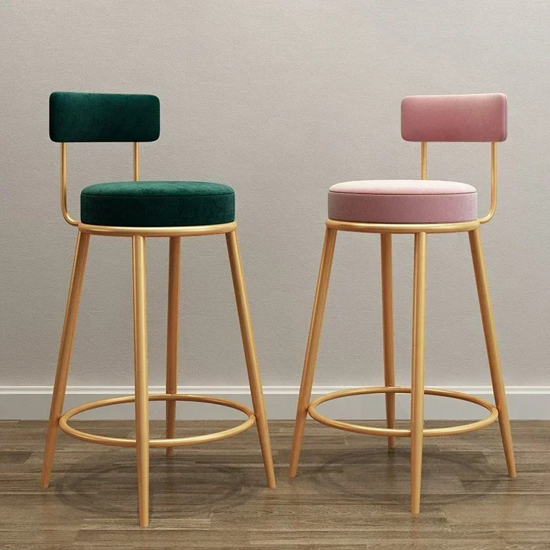 Nordic bar chairs Modern Iron art high stools kitchen backrest bar stools Cafe velvet chair counter Work stools Home furniture