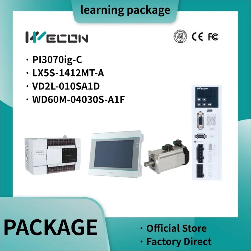 

Учебный комплект Wecon IIoT: HMI PI3070ig-C + ПЛК LX5S-1412MT-A + сервопривод VD2L-010SA1D 0.4кВт (включая кабели 3м)