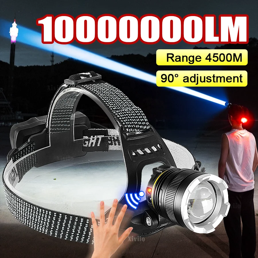 10000000LM Upgrade Headlamp Sensor XHP220 Fishing Headlight 18650 Battery Flashlight USB Rechargeable Head Lights Torch Lantern