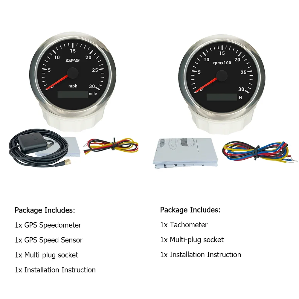 

ELING 85mm 0-80MPH 120mph 200MPH GPS Speedometer + 6000RPM 0-8000RPM Tachometer with 7 Colors Backlight for Boat Truck Universal