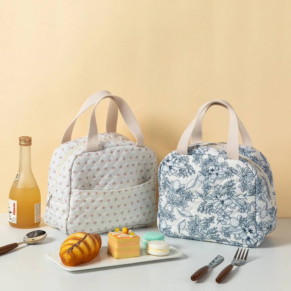 حقيبة غداء مطبوعة بالزهور سهلة التنظيف، حقيبة صندوق الغداء، حقيبة تبريد محمولة باليد، مقاومة للماء للنزهات والأنشطة الخارجية #1