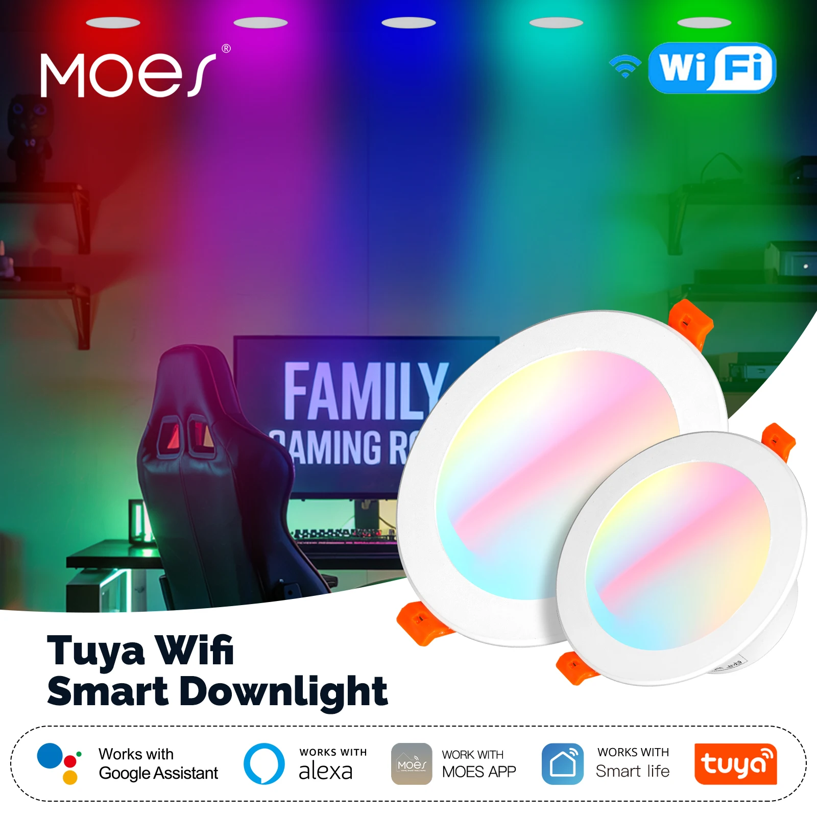MOES Tuya WiFi Smart LED Downlight RGB Color Changing Dimmable Recessed Ceiling Lamp APP Voice Control for Home