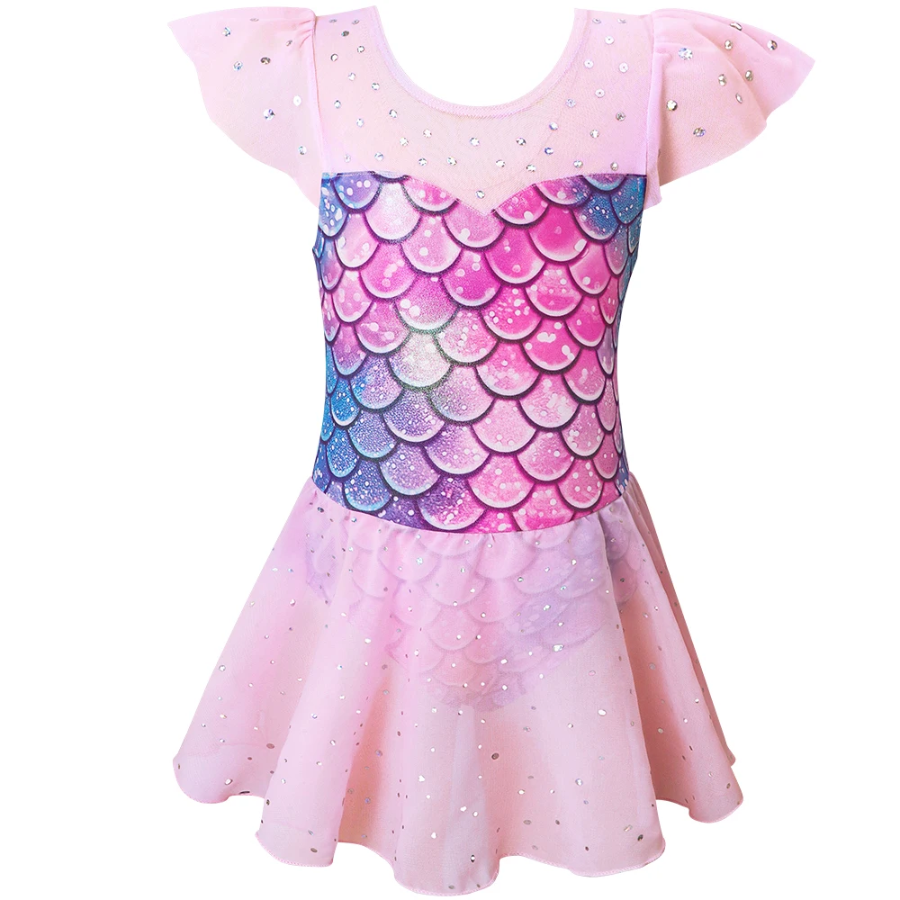 Kind Mädchen Flattern Ärmel Ballett Rock Trikot Glänzenden Tanz Tutu Kleider Meerjungfrau Gymnastic Rock Kostüm