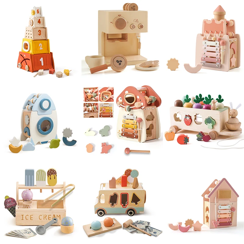 Wooden Educational Toys Baby Wooden Stacked Toy Baby Characters Pretend To Play Toy Baby Room Decoration Kid Building Block Game