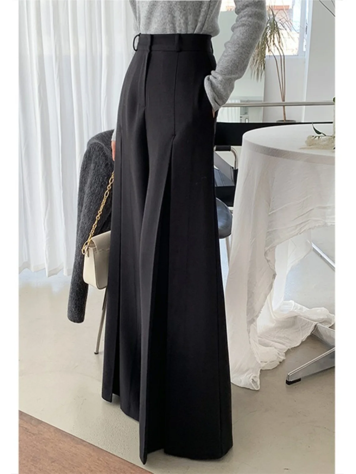 

Elegant High Waist Wide Leg Pants Women's Casual Loose Style Spring Summer New Arrival Suit Pants Pocket Detail Straight Leg