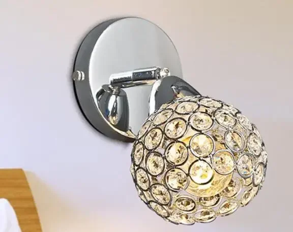 Modern 90V - 265V AC E14 Stainless Steel clear crystal fashion bedroom bedside wall lamps home deco