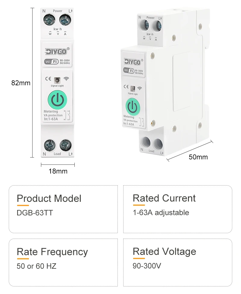 WLAN-Schutzschalter Kompatibel mit Tuya APP Fernbedienung Heim-Timer-Relais DGB-63T Messung Überwachung Spannung Stromschutz – Detail 13
