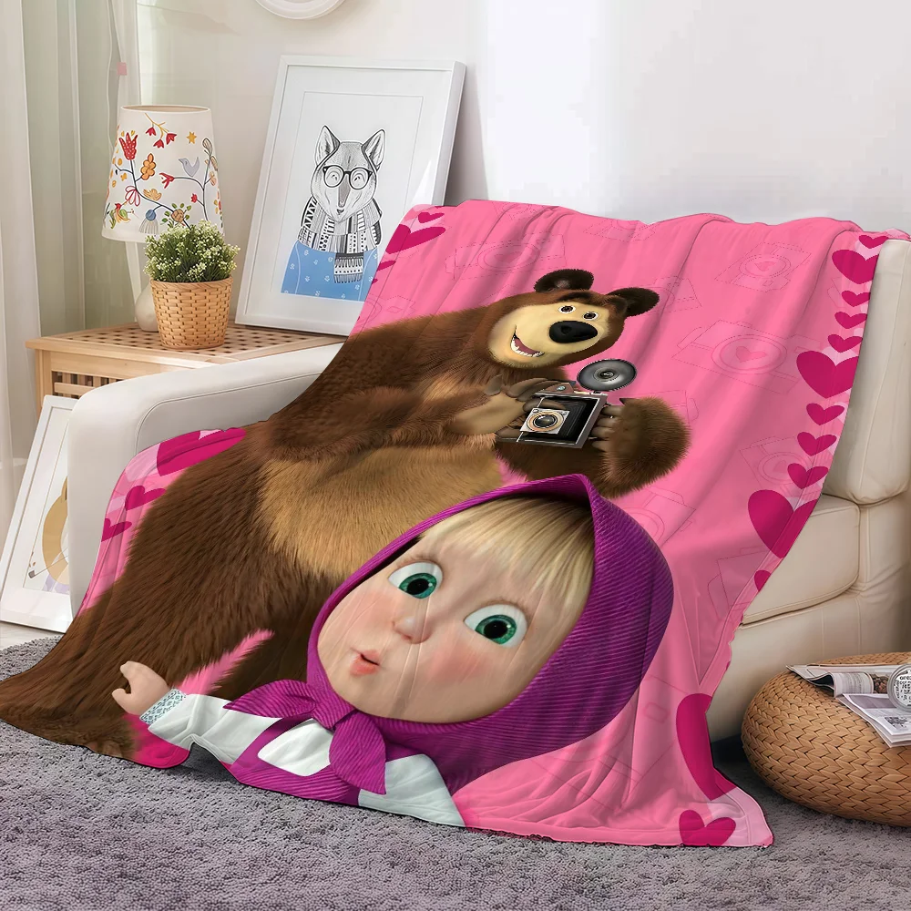 Cartoon M-Masha and the bearers Blanket Warm And Soft Suitable For Bedroom Living Room Sofa Bed Office Travel Camping