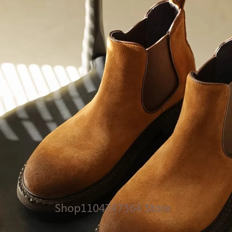 

Мужские ботинки челси из натуральной кожи в британском стиле, на толстой подошве, повседневные, для работы, активного отдыха, мотоциклетные, высокие, мужские