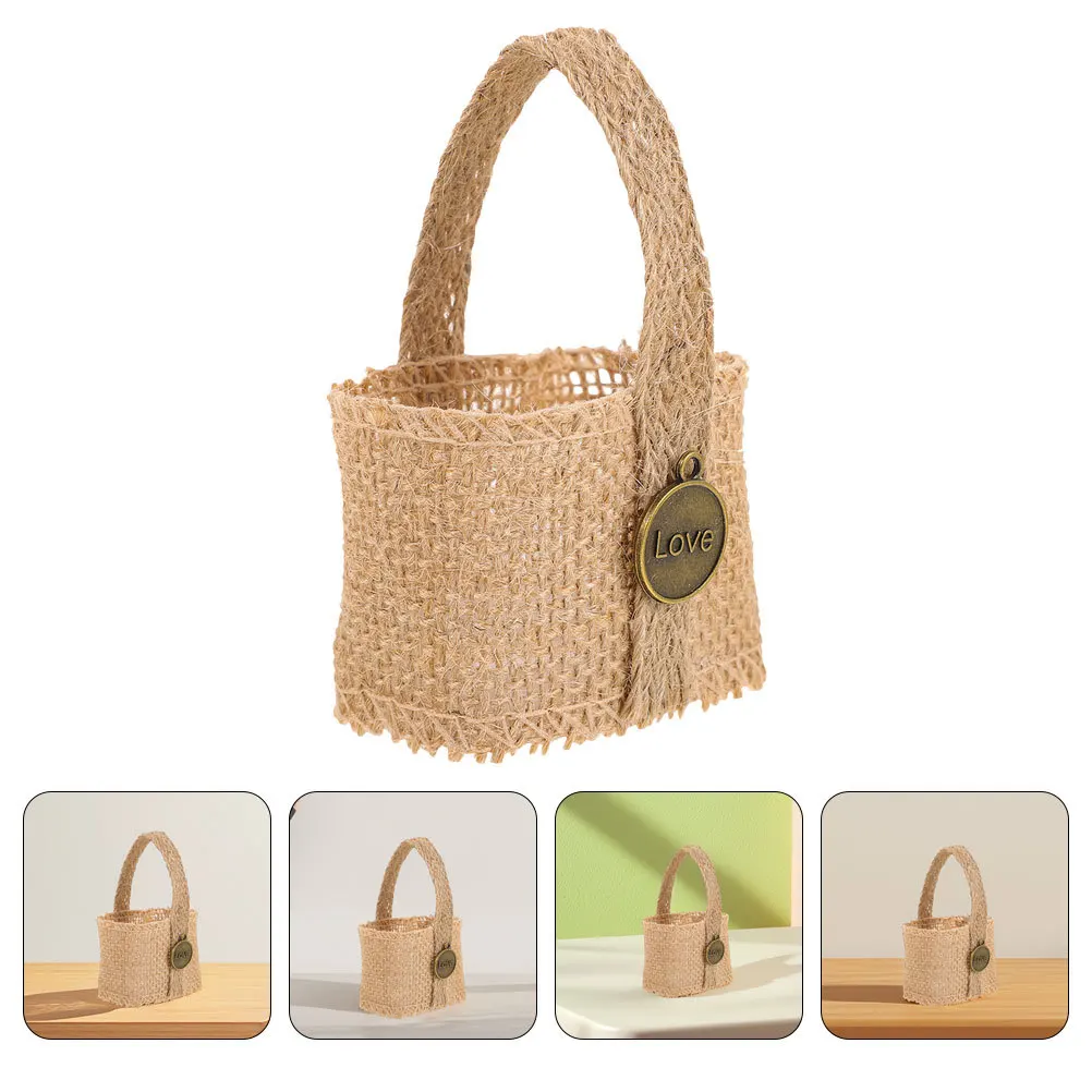 

6Pcs Mini Wedding Burlap Flower Basket Candy Linen Bags Rustic Party Favor Pouch for Ceremony Reception Decoration Festival
