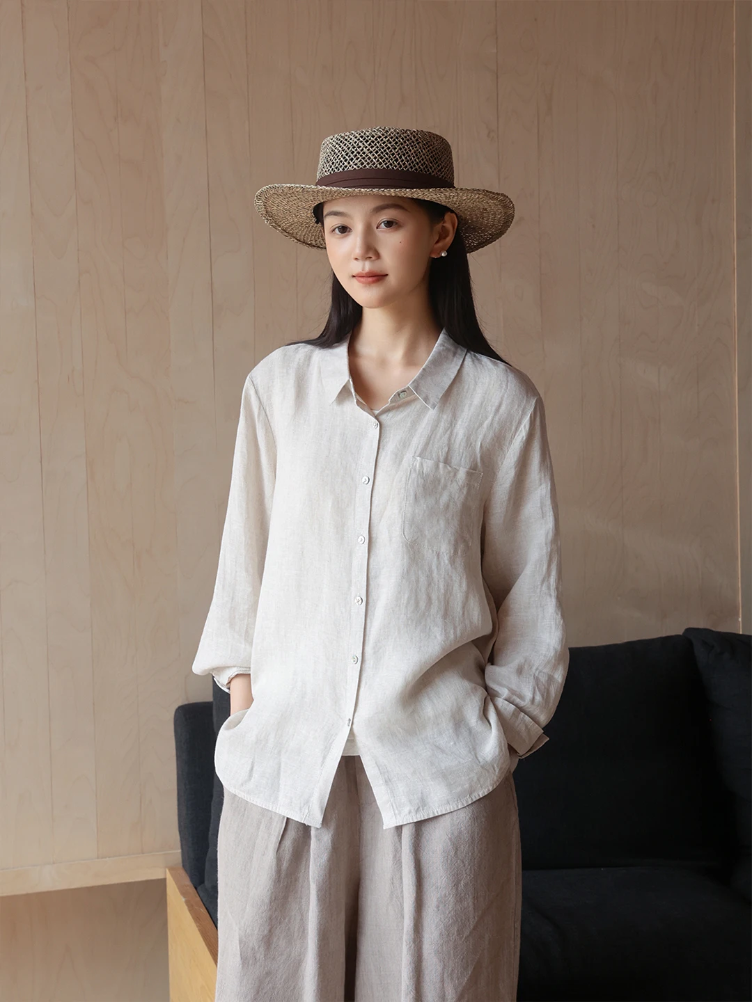 

High-End Retro Long Sve Han Han irt Women's Thin New Spring Summer Autumn Pure Color Breathable Comfortable Casual irt