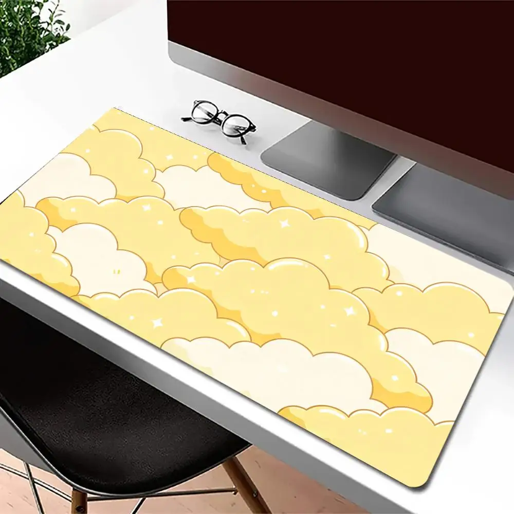 Yellow Clouds Stars Mouse Pad Xxl Office Carpet Table Mat Desk Accessories Deskpad Gaming Rug Keyboard Pad Set Up Pc Decor