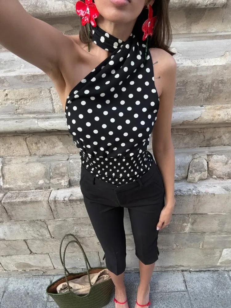 

Новая модная женская майка-топ с контрастными вставками, открытыми плечами и шнуровкой сзади, летний топ-жилет с эффектом бандажа