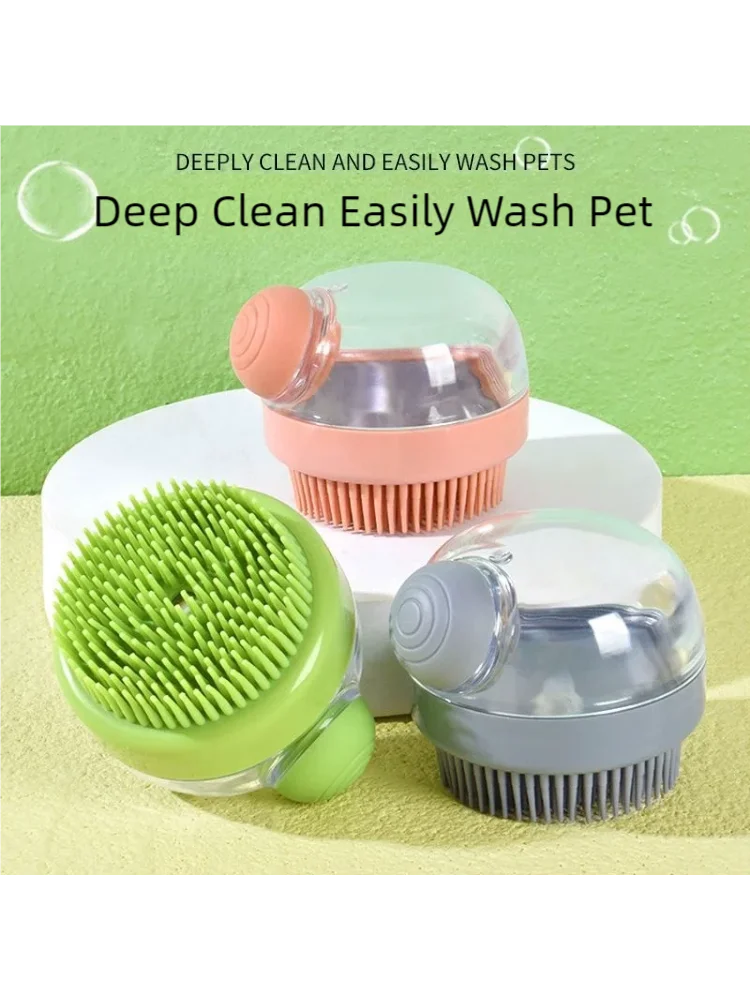 1pc Pet Bath Brush Soft Silicone With Shampoo Dispenser Gentle Massage For Grooming And Cleaning Fur And Hair