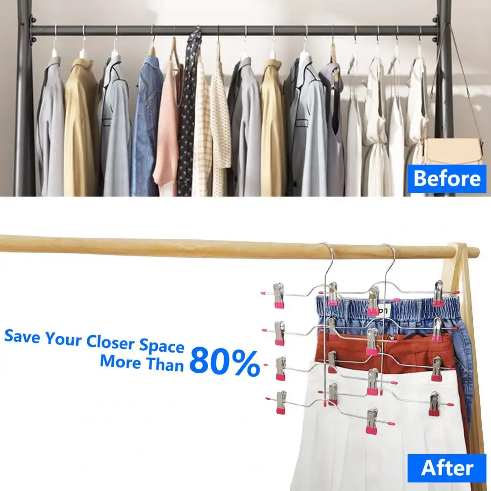 Pants Hanger Multi-layered Rustproof Non-slip Simple Installation 4 Tier Wardrobe Clothes Organizer Pants Hanger Home Supplies