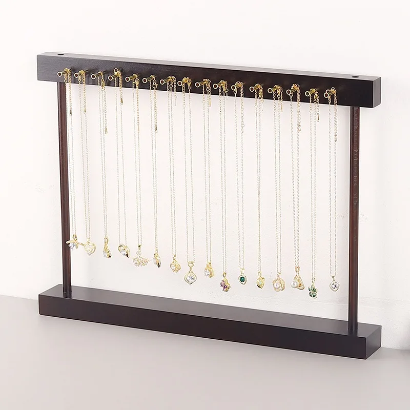 Vintage Wood Necklace Display Stand Large Capacity Pendants Bracelet Sweater Chain Jewelry Storage Rack Jewellery Hanging Holder