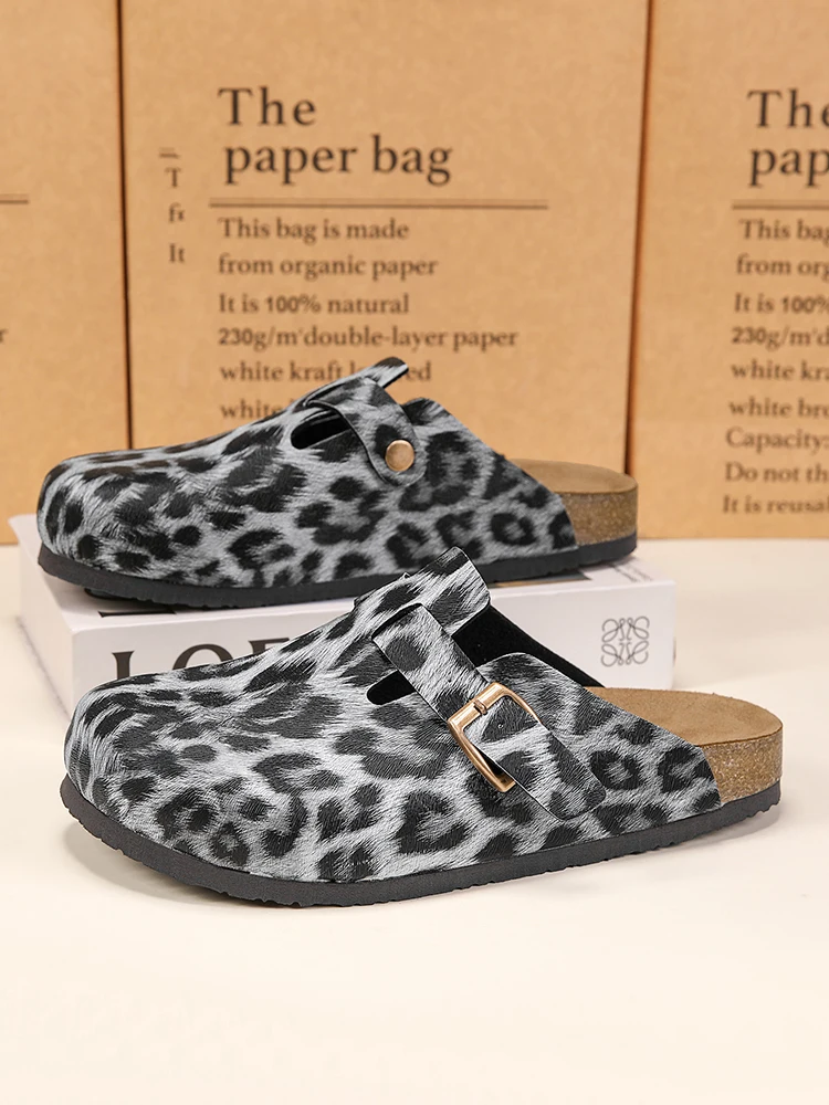 Pantofole in sughero con stampa leopardata Mezze scarpe per uomo Donna Sandali slip-on Zoccoli senza schienale Poggiapiedi comfort per interni ed esterni unisex