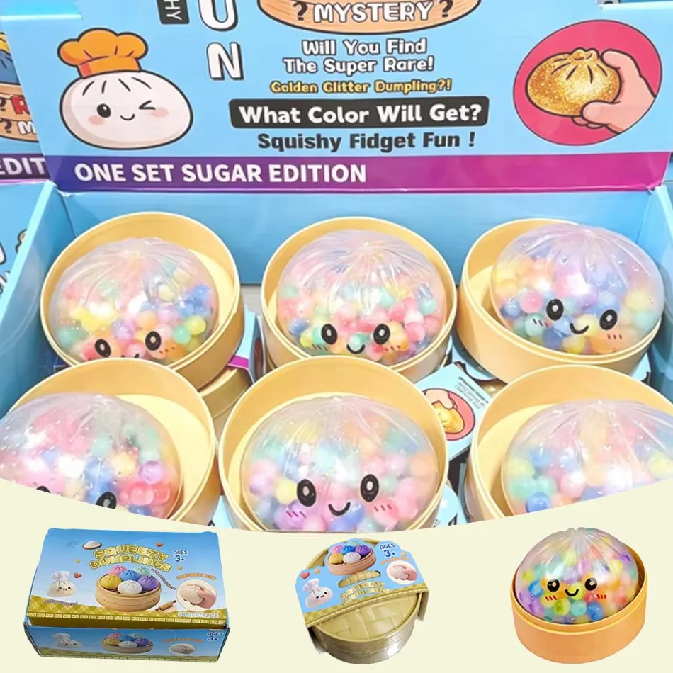 Hot sale Colorful Bubble Dumpling Squeeze with Steamer Soft TPR Dough Ball Decompression Fidget Toy Funny Creative Bun Gift