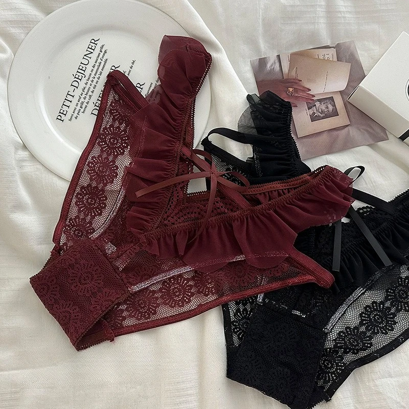 Women Sexy Lace Underwear For Girls Pure Desire Seductive Ruffle Edge Thin Traceless Women Triangle Panties Bow Fashion Briefs