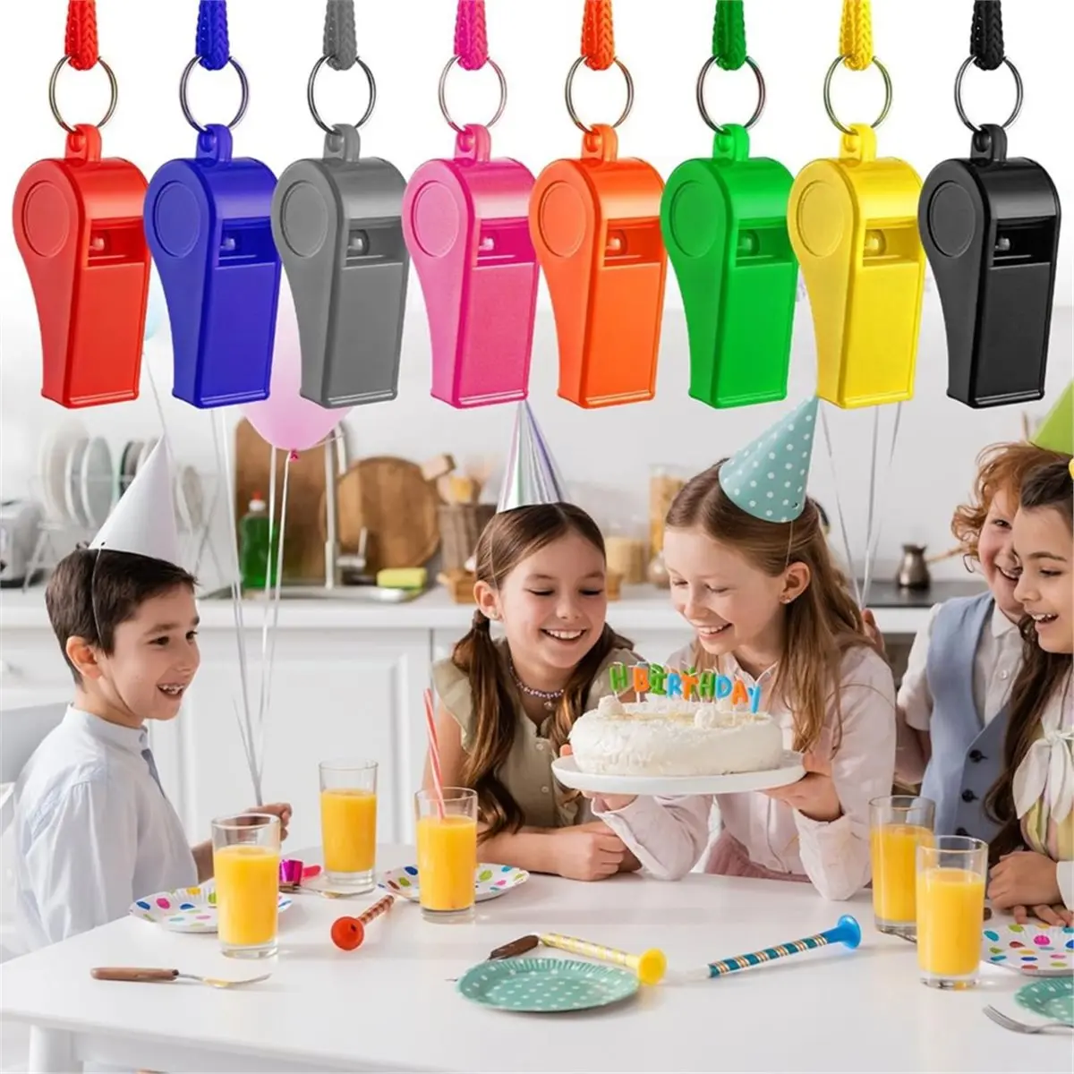 48 Pcs Sport Whistle , Loud Plastic Whistles for Coaches, Emergency Training , Sport Whistle with Bracelet