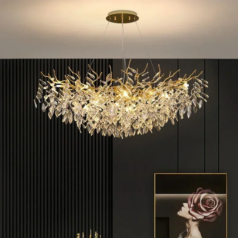 Chandelier living room French ceiling luxury golden modern minimalist villa duplex American branch crystal LED chandelier