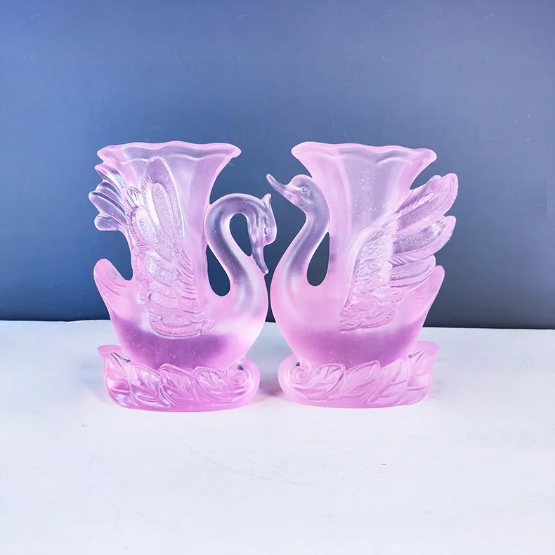 Glazed ornament vase simple living room glass water raising insert colorful glazed swan vase