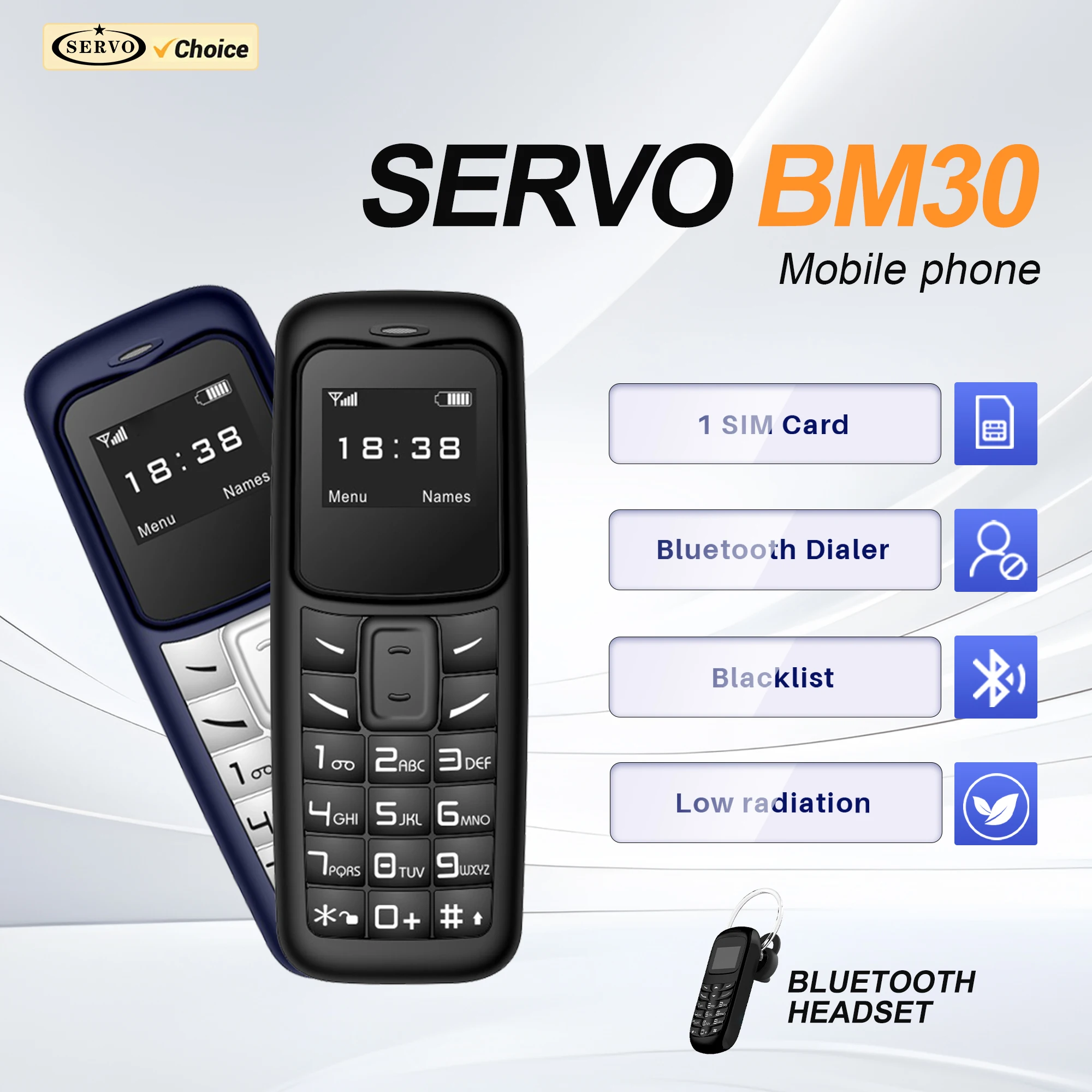 SERVO BM30 Super Mini Mobile Phone Tiny Body One SIM Magic Voice Blacklist Bluetooth Dialer Alarm Clock Smaller Backup Cellphone
