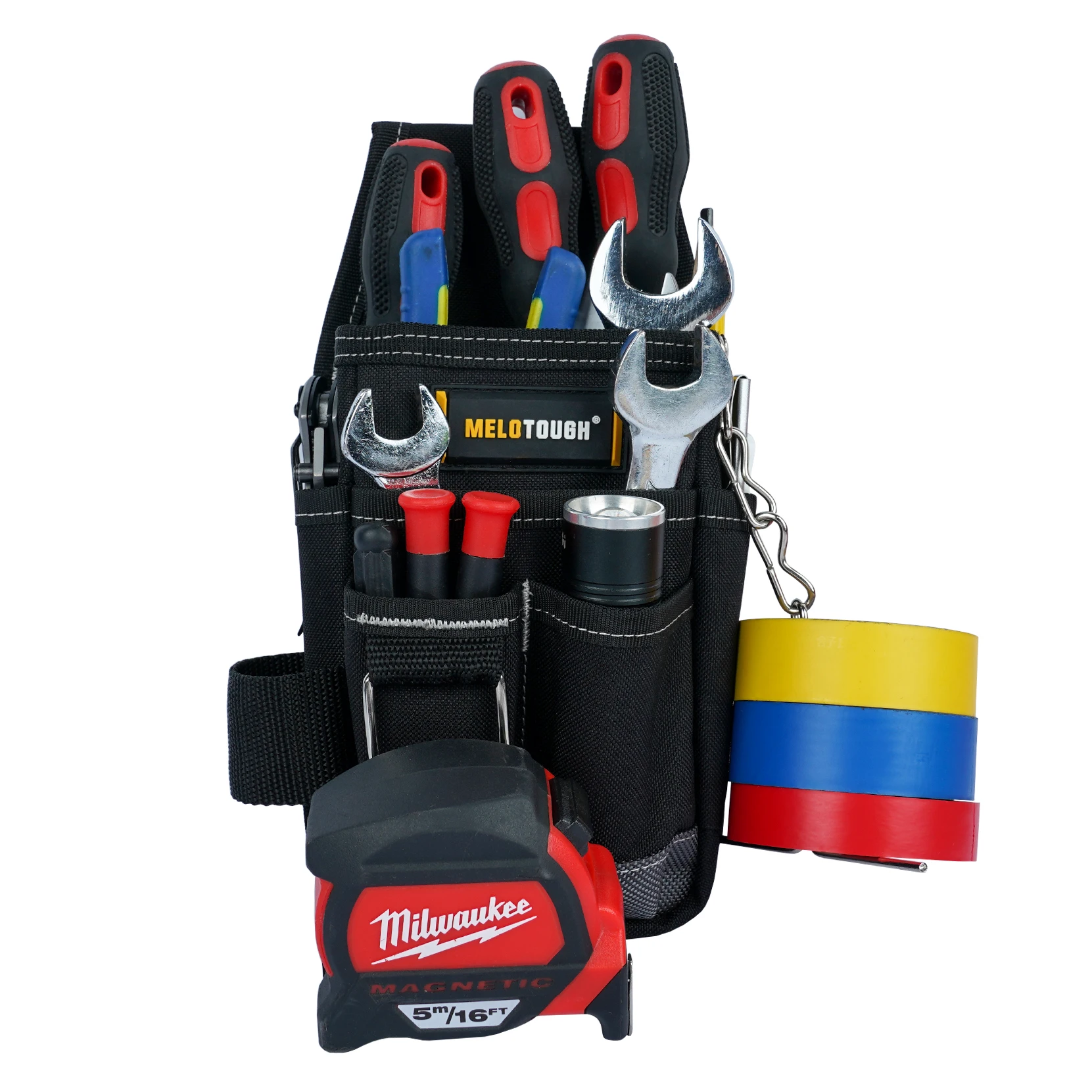 MELOTOUGH Heavy Duty Tradesman Pro Tool Pouch with Various Sized Pockets and Electrical Tape Thong,Hammer Holder