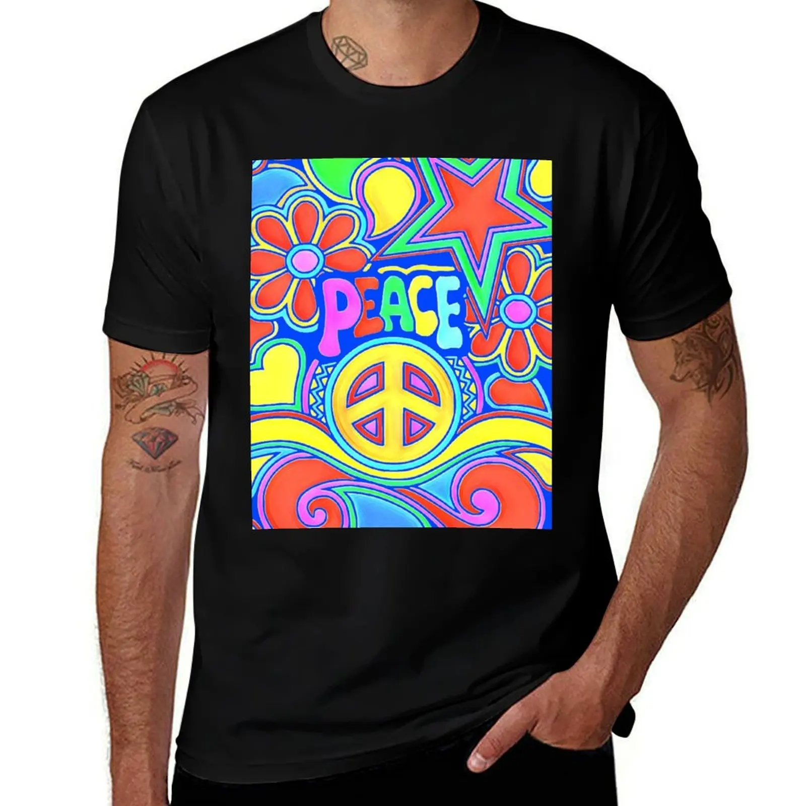 Peace and love Flower Power Hippy Design T-Shirt custom shirt anime figures customizeds men clothes